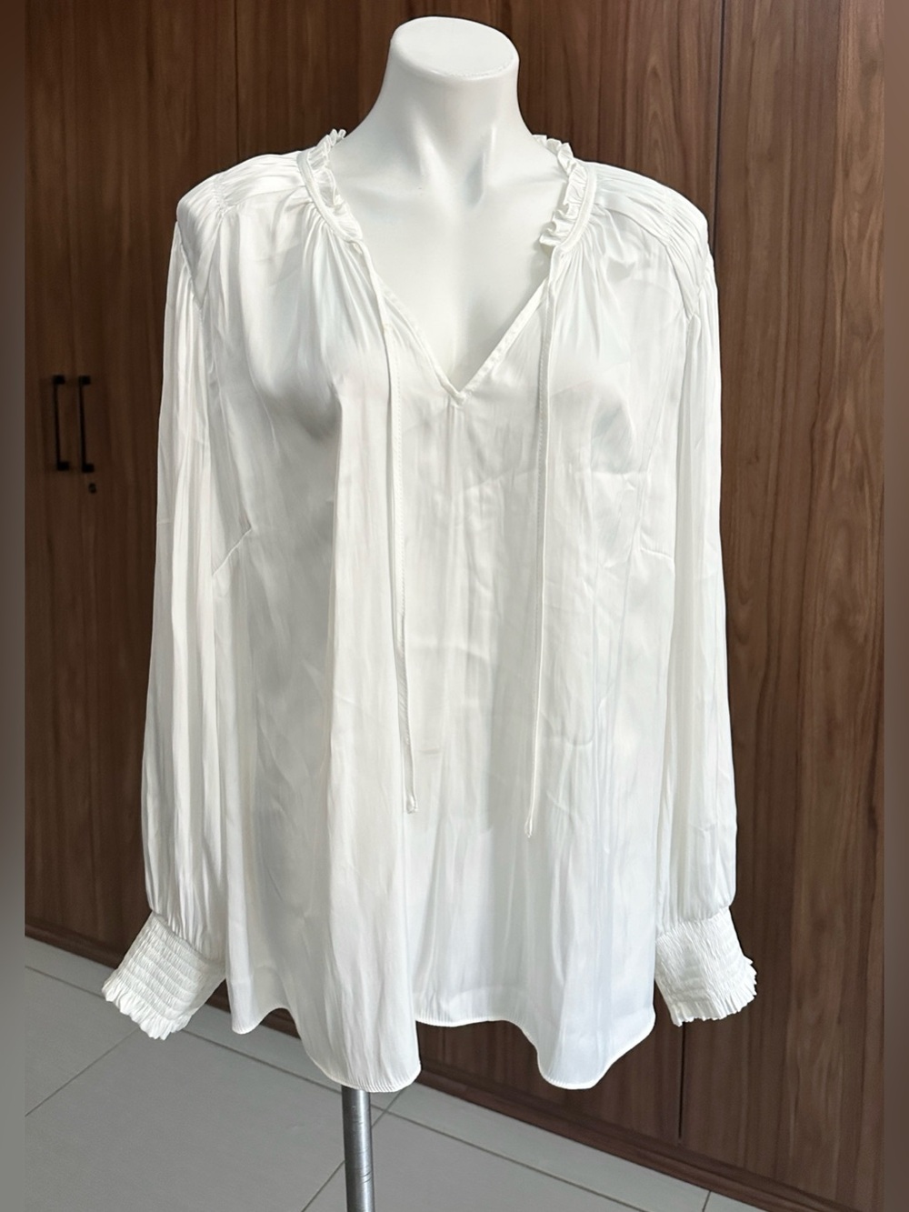 Rachel Zoe Ivory Smocked-Neck Peasant Blouse Size 24W